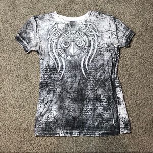 Gray & White Affliction Tee